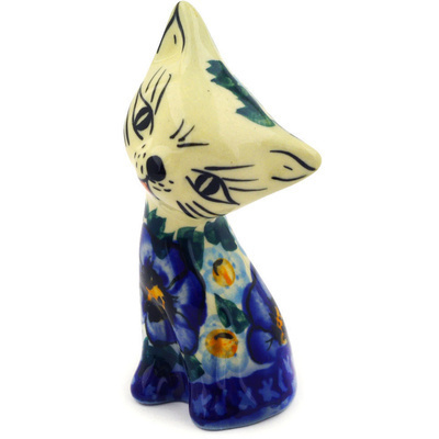 Polish Pottery Cat Figurine 3&quot; UNIKAT