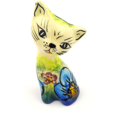 Polish Pottery Cat Figurine 3&quot; UNIKAT