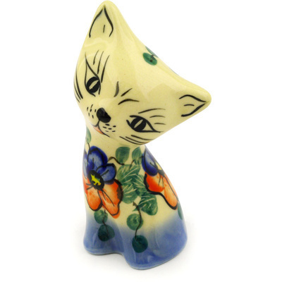 Polish Pottery Cat Figurine 3&quot; UNIKAT