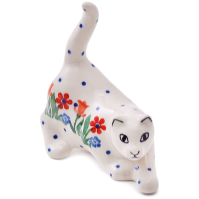 Polish Pottery Cat Figurine 4&quot; Babcia&#039;s Garden