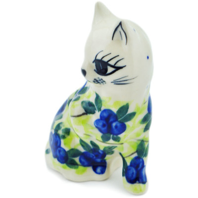 Polish Pottery Cat Figurine 4&quot; Blueberries Season UNIKAT