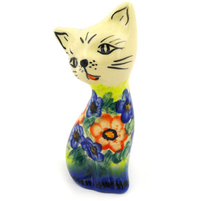 Polish Pottery Cat Figurine 4&quot; Bright Beauty UNIKAT