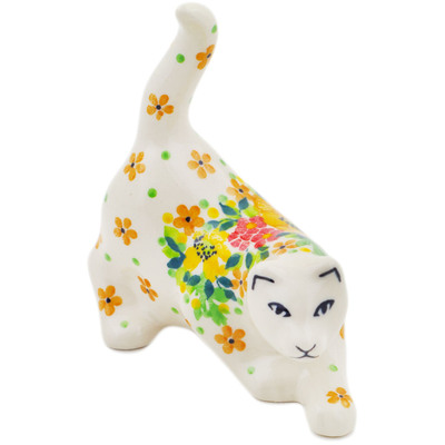 Polish Pottery Cat Figurine 4&quot; Bright Spring UNIKAT