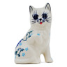 Polish Pottery Cat Figurine 4&quot; Cobalt Hydrangea UNIKAT