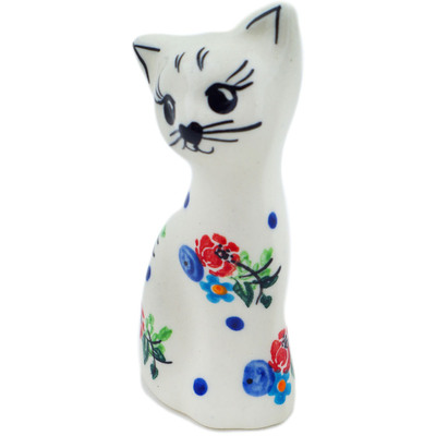 Polish Pottery Cat Figurine 4&quot; Dancing Flowers UNIKAT