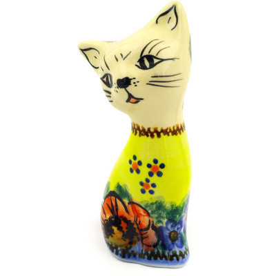 Polish Pottery Cat Figurine 4&quot; Floral Serenade UNIKAT