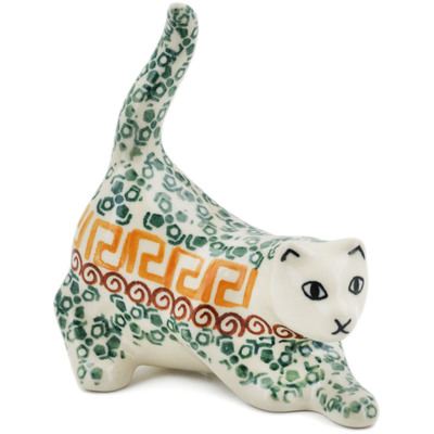 Polish Pottery Cat Figurine 4&quot; Grecian Sea