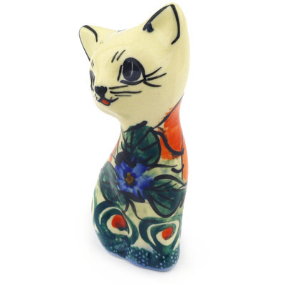 Polish Pottery Cat Figurine 4&quot; Havana UNIKAT