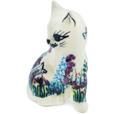 Polish Pottery Cat Figurine 4&quot; Long Lavender UNIKAT