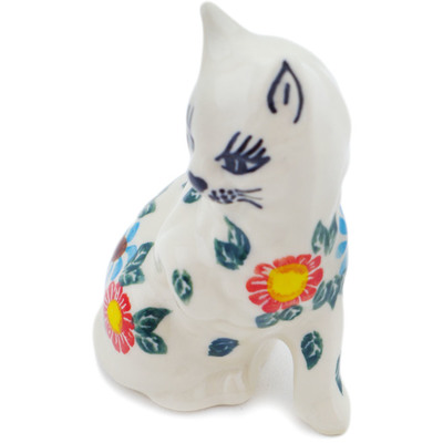 Polish Pottery Cat Figurine 4&quot; Red-hot Summer UNIKAT