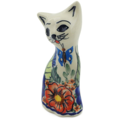Polish Pottery Cat Figurine 4&quot; Spring Splendor
