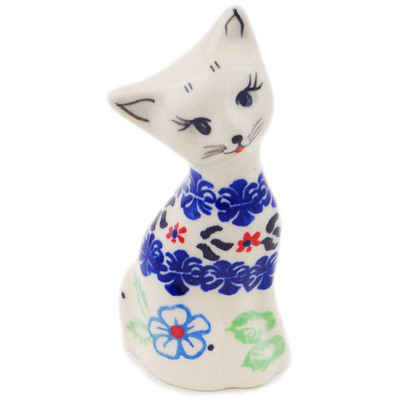 Polish Pottery Cat Figurine 4&quot; Sweet Day