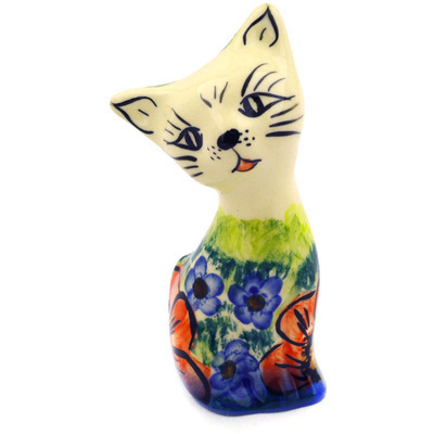 Polish Pottery Cat Figurine 4&quot; UNIKAT