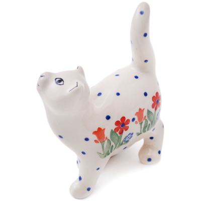 Polish Pottery Cat Figurine 5&quot; Babcia&#039;s Garden