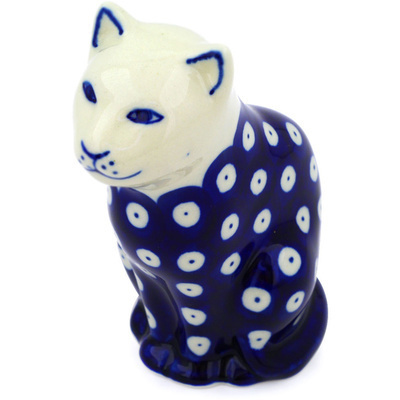 Polish Pottery Cat Figurine 5&quot; Blue Eyes
