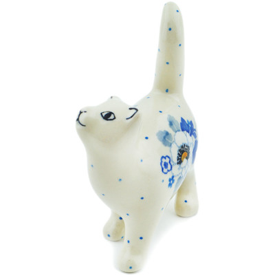 Polish Pottery Cat Figurine 5&quot; Blue Spring