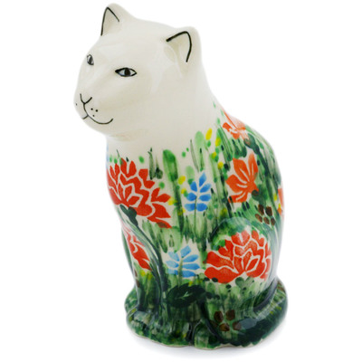 Polish Pottery Cat Figurine 5&quot; Butterfly Mum UNIKAT