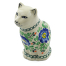 Polish Pottery Cat Figurine 5&quot; Cobalt Poppies UNIKAT