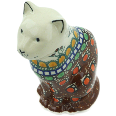 Polish Pottery Cat Figurine 5&quot; Cranberry Medley UNIKAT