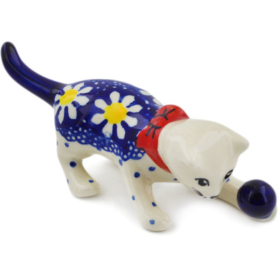 Polish Pottery Cat Figurine 5&quot; Daisy