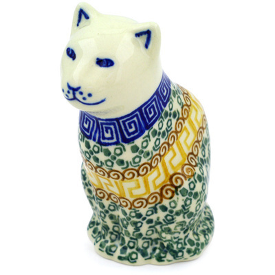 Polish Pottery Cat Figurine 5&quot; Grecian Sea