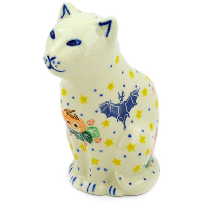 Polish Pottery Cat Figurine 5&quot; Happy Halloween