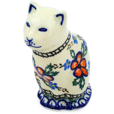 Polish Pottery Cat Figurine 5&quot; Lancaster Rose