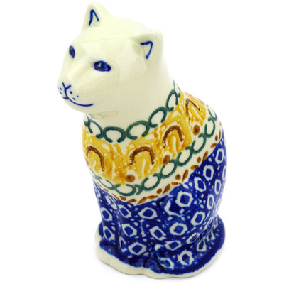 Polish Pottery Cat Figurine 5&quot; Morning Sunrise