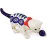 Polish Pottery Cat Figurine 5&quot; Peacock Leaves
