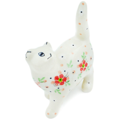 Polish Pottery Cat Figurine 5&quot; Pop Of Poppy