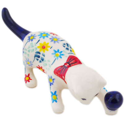 Polish Pottery Cat Figurine 5&quot; Primary Spring UNIKAT