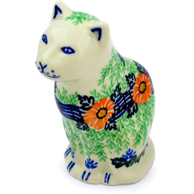 Polish Pottery Cat Figurine 5&quot; Spring Song UNIKAT