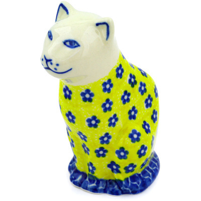 Polish Pottery Cat Figurine 5&quot; Sunburst Daisies