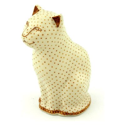 Polish Pottery Cat Figurine 5&quot; Vanilla Bean UNIKAT