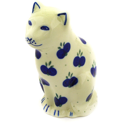 Polish Pottery Cat Figurine 5&quot; Wild Blueberry