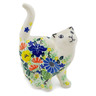 Polish Pottery Cat Figurine 5&quot; Wildflower Wreath UNIKAT