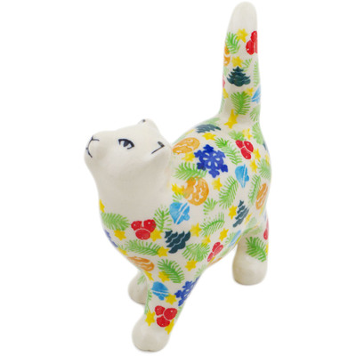 Polish Pottery Cat Figurine 5&quot; Winter Sprinkles UNIKAT