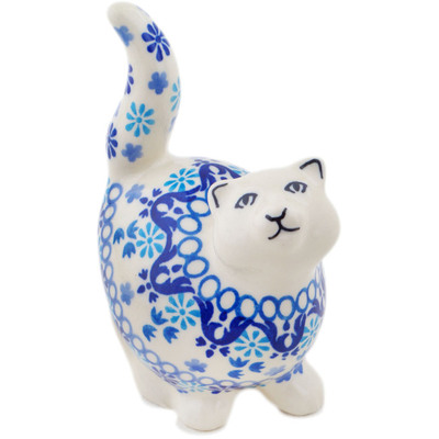Polish Pottery Cat Figurine 5&quot; Wonder Sky