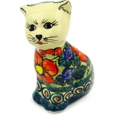 Polish Pottery Cat Figurine 6&quot; Havana UNIKAT