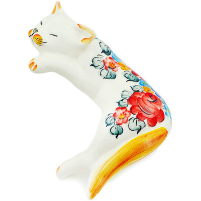 faience Cat Figurine 6&quot; Little Flower Patch