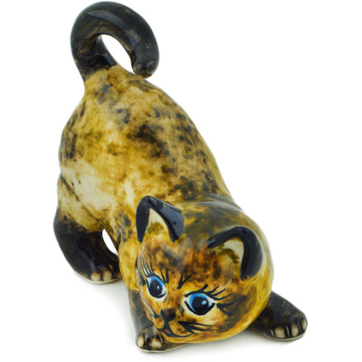 Polish Pottery Cat Figurine 6&quot; Meow UNIKAT