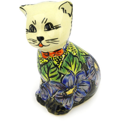 Polish Pottery Cat Figurine 6&quot; Midnight Glow UNIKAT