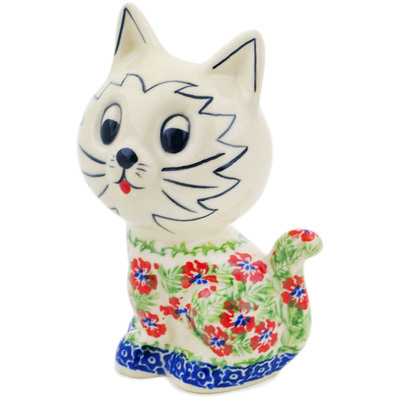 Polish Pottery Cat Figurine 6&quot; Midsummer Bloom