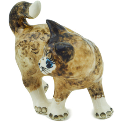 Polish Pottery Cat Figurine 6&quot; Mocha UNIKAT