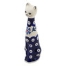 Polish Pottery Cat Figurine 6&quot; Peacock Forget-me-not