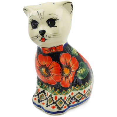 Polish Pottery Cat Figurine 6&quot; Poppy Passion UNIKAT