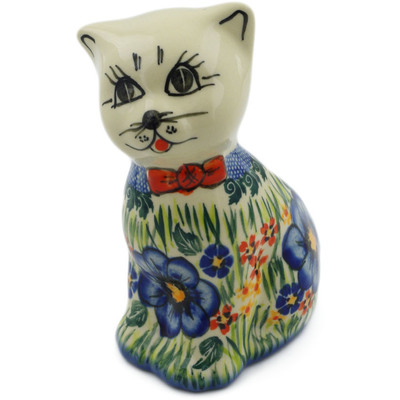 Polish Pottery Cat Figurine 6&quot; Spring Garden UNIKAT