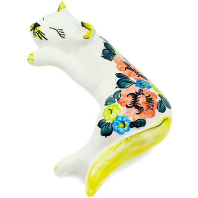faience Cat Figurine 6&quot; Spring Posy