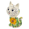 Polish Pottery Cat Figurine 6&quot; Yellow Petal Bliss UNIKAT