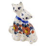 Polish Pottery Cat Figurine 7&quot; Autumn Pansies UNIKAT